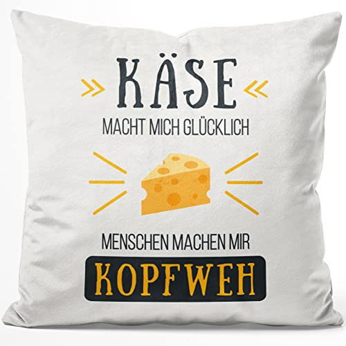 JUNIWORDS Kissen, Käse Macht Mich glücklich Menschen Machen Mir Kopfweh, 40 x 40 cm, Flauschig Samtweich Weich (1004608)