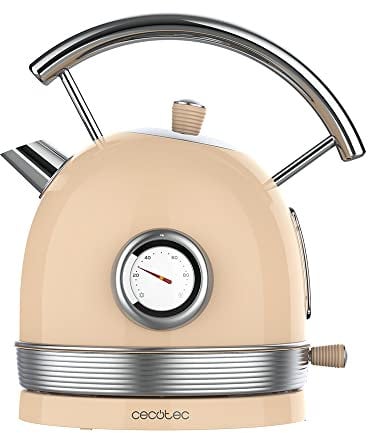 Cecotec Wasserkocher ThermoSense 420 Light Beige. Fassungsvermögen 1,8 Liter, 2200 W, Temperaturanzeige, 360º Basis, Edelstahl, Vintage-Stil, Beige