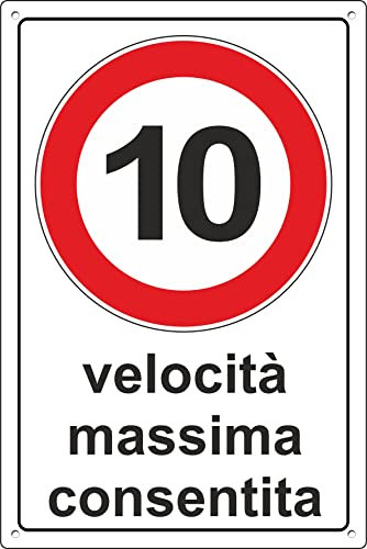 pubblimania Vitesse maximale autorisée 10 km heures | Panneau en aluminium pour extérieur métal épaisseur 3 mm (20 x 30 cm, 10 km Heures)