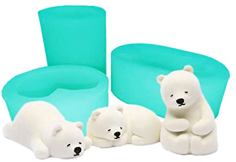 Xidmold 3 Stück Eisbär Form Silikonform, Tier Silikon Fondant Kuchen Formen, 3D Tier Silikons Handgemachte Seifenform, Fondant Süßigkeiten Silikonform Schokoladenformen