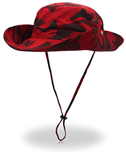 Magracy Herren-Sonnenhut, Tarnmuster, LSF 50+, breite Krempe, UV-Schutz, Safari-Hut, Unisex, rot, Einheitsgröße