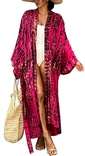 L-Peach Femme Imprimé Floral Paréo Cardigan Longue Chemisiers Blouses Robe de Plage Bikini Cover Up Beachwear