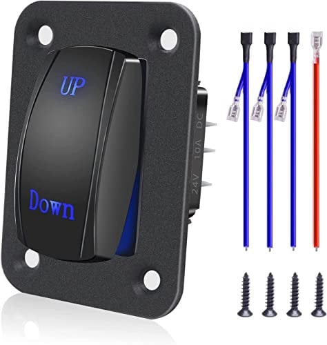 Taiss/Waterproof Reverse Polarity Latching Rocker Switch Panel Aluminum 12V DC 20A UP/Down 7 Pin DPDT ON-Off-ON Motor Control Switch Blue LED for Marine Boat Car Truck Trailer M-076-latching-BX