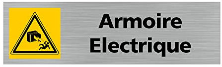 Pictogramme Armoire Electrique (Q0201). Signalisation Porte - 170 X 50 mm - Autocollant souple ou plaque alu brossé 2mm. - Adhésif aspect aluminium brossé - Adhésif aspect aluminium brossé -