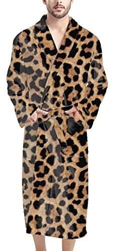 Dolyues Accappatoio da uomo a lunghezza intera, taglia unica, Accappatoio da kimono per adulti, Marrone Ghepardo Leopardo, L
