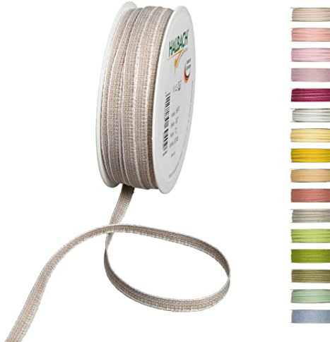 Halbach Dekoband mit Leinenkanten, 7 mm x 30 m, leinen/weiß | Dekorationsbändchen mit Leinenkanten, meliert, wetter-/farbecht, Made in Germany und Öko-Tex 100 zertifiziert