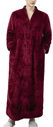 Accappatoio da Donna e Uomo con Cerniera in Pile,Accappatoio in Flanella con Cappuccio,Vestaglia Lunga Invernale in Pile Morbido con Zip,Pigiama da Notte Unisex Accappatoio per Sauna Uomini H XL