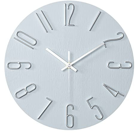 ALEENFOON 30cm Rund Modern Leise Wanduhren Ohne Tickgeräusche Innenuhr Nicht Tickende Rahmenlose 3D Nummer Wanduhren Dünne Hängende Uhr für Wohnzimmer Küche Büro Schlafzimmer (Silber)