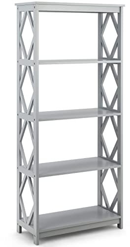CASART Modern Bookshelf, 4-Tier Wooden Display Bookcase Ladder Shelf, Home Office Freestanding Storage Shelving Unit for Study Living Room (Gray)