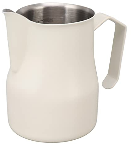 Jarra de Leche, Vaporizador de Jarra de Leche a Escala Latte Art de Acero Inoxidable Anticorrosión para Oficina (Blanco Mate 350ml)