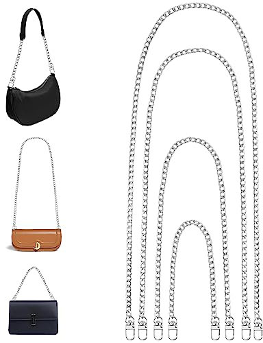 JOPHEK Taschenkette, 4 Stück Metall Bag Chain, Taschenkette, Trageriemen Kette, Chain Shoulder Strap, Purse Chain Strap, Replacement Chain für Shoulder Bag & Handbag - 40/60/100/120cm (Silbrig)
