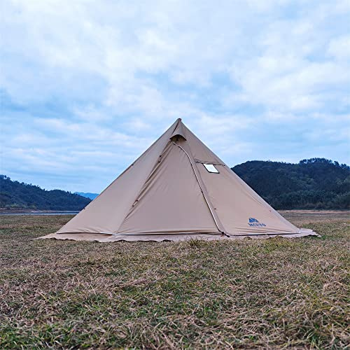 Vilemoon Tipi Heißzelt mit feuerhemmendem Ofenheber für Rauchrohre, 5 ~ 8 Personen, Tipi-Zelte für Familienteam, Outdoor, Rucksackreisen, Camping, Wandern (braun)