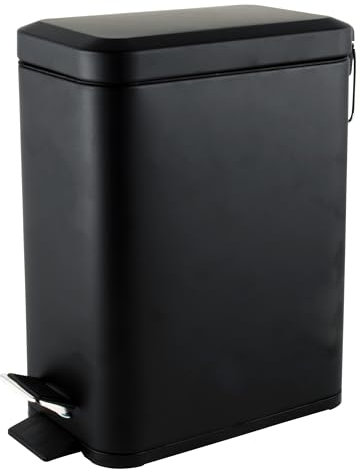 Beldray LA041173BLKFEU7 Bathroom Pedal Bin – Rectangular Soft-Close Lid Rubbish Bin, Kitchen/Bedroom/Office Waste, 5 L Capacity Removable Inner Bucket, Slim Design, Portable Carry Handle, Black