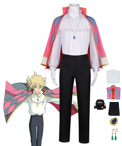 JOHLCR Anime Howl's Moving Castle Cosplay Kostüm mit Halskette und Tasche Geschenk für Manga-Liebhaber Halloween-Karneval-Party-Verkleidung Outfits Uniform Geeignet für Bühnenaufführungen (Weiß, L)