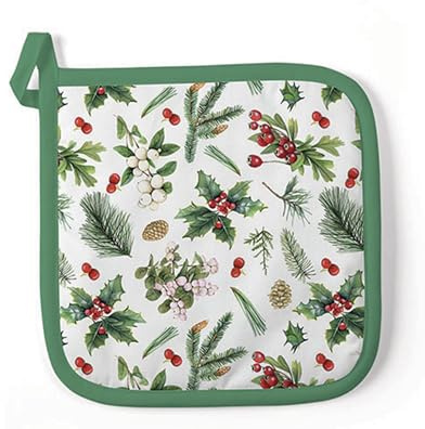 Ambiente Topflappen 20 x 20 cm potholder Baumwolle Stechpalme Beeren Ilex Winter Weihnachten Küchendekoration