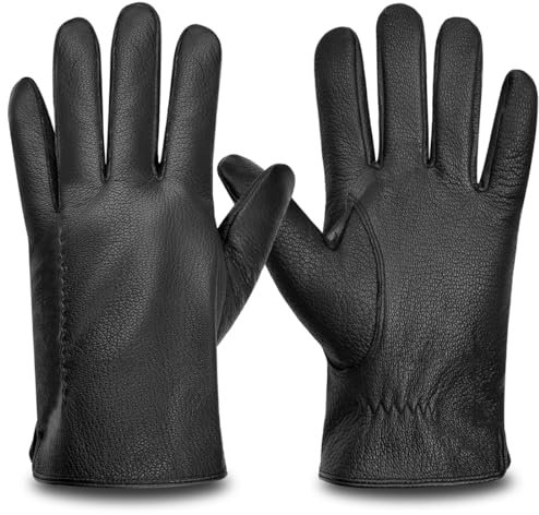 Harssidanzar Mens Leder Handschuhe für kaltes Wetter,Winter Warme Handschuhe,HM003EU,Schwarz,Größe XL