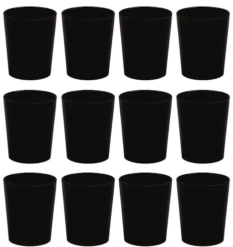 Dekorah 12 vasos de vidrio negro de melamina, vaso de plástico rígido reutilizable, muy resistente.