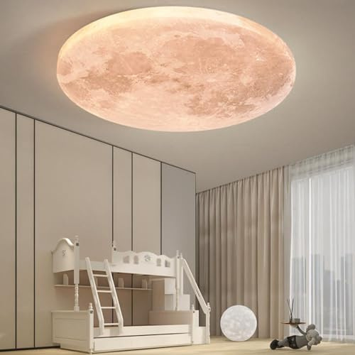 LED Mond Deckenleuchte Modern Design Moon Deckenlampe Dimmbar 3D Mond Lamp Wand Deko Lamp Erde Mond Wand Lampe mit Fernbedienung Deckenbeleuchtung für Schlafzimmer Kinderzimmer,Moon design,30cm