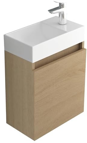 Alpenberger Waschbecken mit Unterschrank 45 cm | Badezimmermöbel Set | Kleines Waschbecken Gäste WC | Waschtisch Set | Unterschrank Bad Waschbeckenunterschrank Eiche Hell