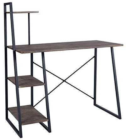 39F Furniture Dream Computertisch Industrial mit offenen Ablageflächen, MDF, Nussbaum, 104 x 50 x 128 cm