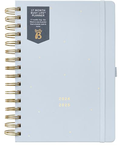 Busy B – Mid-Year Busy Life 17 Monate Terminkalender ab August 2024 bis Dezember 2025 - Cloud - Wochenansicht A5 Planer mit doppelten Zeitplänen, Steckfach und Einkaufslisten