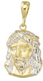 JC Trauringe Gold Anhänger Jesuskopf in Echt 585 Gold klassische, schlichte Jesus Christus Kopf Goldanhänger Goldschmuck Unisex Herren Schmuck Kettenanhänger in Bicolor inkl. Schmucketui 8597