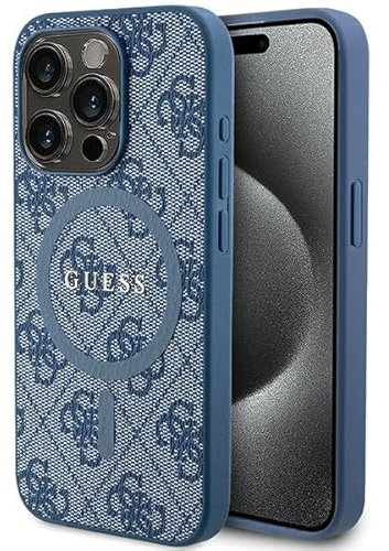 Guess GUHMP15XG4GFRB Case for iPhone 15 Pro Max 6.7 Inch Blue Hard Case 4G Collection Leather Metal Logo