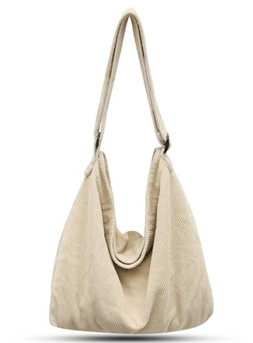 ONCCI Umhängetasche Damen Handtasche, Cord Taschen Groß Shopper Tote Bag Schultertasche Casual Crossbody Bag für Schule Uni Büro Arbeit Reisen Ausflug Einkauf (Khaki)