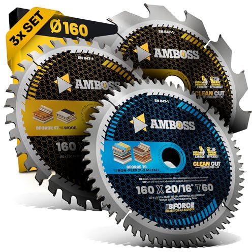 Ø160 x 20 Akku Hand- Kreissägeblatt Set passend für Bosch PKS18 Li, Bosch 18V-53, Mafell MS 55 KSP 55 F KSS 400 PSS 3100 SE MT 55 cc - AMBOSS WERKZEUGE® 160x20 Sägeblatt Sortiment