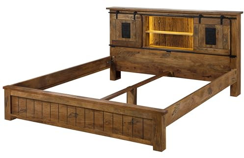 MASSIVMOEBEL24.DE Bett Mango/Altholz Natur lackiert Railway LUX - Verschiedene Größen, Farbe:Natur lackiert, Größe:180x200 cm