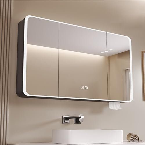 Spiegelschrank Bad Mit Beleuchtung Und Aufbewahrung, Spiegelschränke Fürs Bad Mit Anti-Beschlag-Beleuchtung, Badezimmerschrank Mit Spiegel, Badezimmerschrank Hängend,badezimmer Spiegelschrank Mit Bele