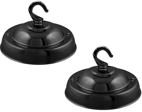 LEDSone Ceiling Rose 105mm Black 2 Pack Hook Plate Vintage Metal Heavy Duty | Single outlet pendant fitting | Metal ceiling canopy plate | With mounting accessories | For chandeliers pendant lights