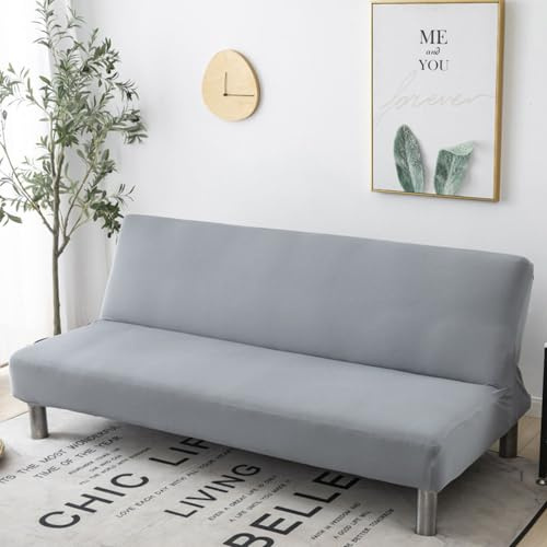 Hixingo Sofa Überzug Ohne Armlehnen, Anti-Rutsch Armloser Sofabezug Einfache Einfarbige Farbe Couch Überzug, Elastischer Sofabettbezug (2 Sitzer,Grau)