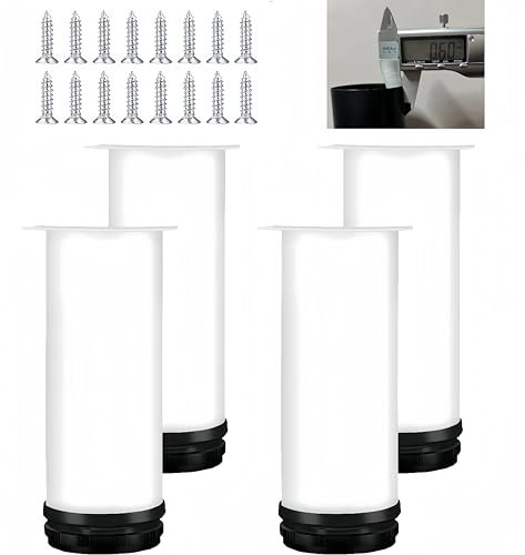 MIEGUIWOR 4 Pièces Pied de Meuble Réglable en Acier Inoxydable(0.6mm),Anti-Rouille,Base Antidérapante en ABS,Pied Reglable pour Meuble (0-15mm) pour TV,Table,Cuisine, Salle de Bains (Blanc,25cm)