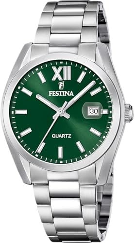Festina Montre Homme Analogique en Acier Inoxydable 316L Argenté - Mouvement Quartz - Calendrier - Verre Minéral Résistant - Étanche 5 ATM - Élégante et Classique F20707/8 Classics