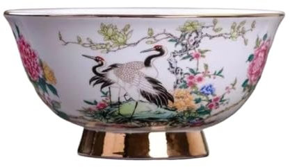 WEITINGKKK Bol à ramen en céramique Bols à pho, Bol à soupe 15,6 cm 6,1 pouces Grand bol chinois à fleurs dorées et rouges avec motif de pied haut