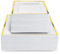 MATANA 240 Premium White Square Plastic Plates With Gold Rim - 120 24cm Dinner, 120 16.5cm Dessert - Elegant & Reusable for Weddings, Birthdays, BBQ, Parties