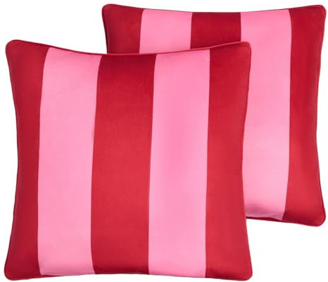 OHS 2 Pack Cushion Covers Matte Velvet Stripe Cushion Covers, Ultra Soft Velvet Striped Pattern Pillowcases with Hidden Zipper Valentines Gift Sets For Sofa or Any Room, Red/Pink - 45x45cm