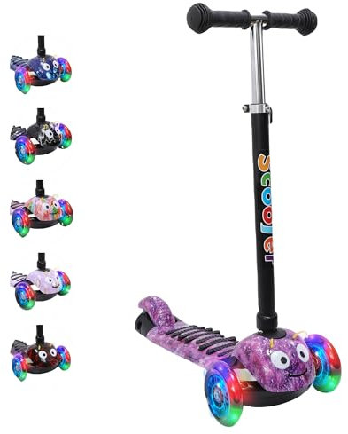 Habib Gruppe Kinderroller, 3-Räder, Kinderscooter für Jungen & Mädchen 3-8 Jahre mit LED-Rädern, Höhenverstellung, rutschfest, Max. 50 KG