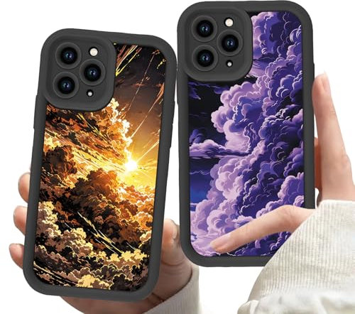 Yimctoie Handyhülle 2 Stück für iPhone 11 Pro MAX Hülle 6.5'' Anime AI Aesthetic Wolken Sonne Manga Muster Design Case Kameraschutz Schutzhülle Stoßfest TPU Silikon Weich Ultra Dünn Cover - Schwarz3