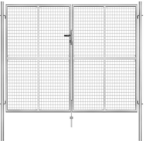 Fasba Gartentor Gartentür Zauntor Gartenpforte Zauntür Hoftor Gartenzaun Tor Doppeltor Flügeltor Doppelflügeltor Verzinkter Stahl 306x250cm Silbern
