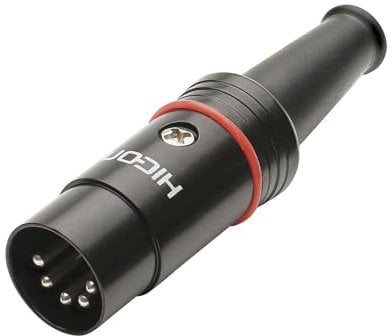 Hicon 5-pol DIN Kabel-Stecker schwarz Lötversion mit je 1 x weißer/roter Codierring - HI-MIDI-CM