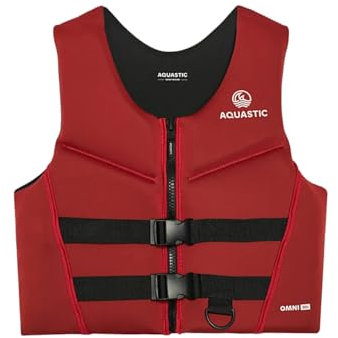 AQUASTIC Omni Schwimmweste Neopren – EN ISO 12402-5, 50N, Auftrieb, SUP Kajak Boot, Kinder & Erwachsene, Komfort Schnitt, Frontreißverschluss, D-Ring, Verstellbare Gurte, viele Größen (Rot, XXS)