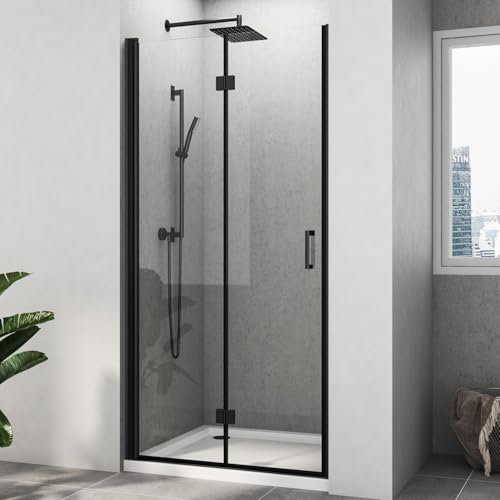 Duschtür 120, Falttür Nischendrehtür Schwarz 180° Duschwand Nano Beschichtung 6mm ESG-Sicherheitsglas Duschkabine Dusche Höhe 195cm