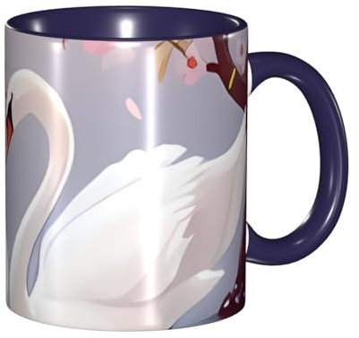 QGGHNISD White Swans with Pink Floral Tree Mug, 330ml Coffee Cup, Ceramic Tea Cup, Suitable for Home, Office, Or Gifts