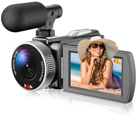 Plyisty 4K Videokamera Camcorder 48MP F2.0 Großer Blenden Objektiv Multi -Winkel Drehende Bildschirm 3W TIR Fülllampe Handheld DV -Kamera -Rekorder