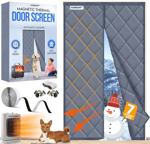 Homebay® Magnetic Thermal Insulated Door Curtain - Pet Friendly & Windproof | Heavy duty Thickened Oxford Fabric Auto-Closure Energy Saving Draft Door Cover For Garage, Patio & Winter Doorways, No drill