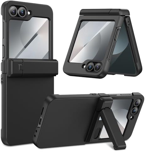 HWeggo Coque pour Z Flip 6 / 7Fe, Antichoc avec Protection Charnière, Noir | Protection Robuste de la Charnière & Support Pliable Protecteur D'Écran Intégré, Étui Antichoc Antidérapante Rigide