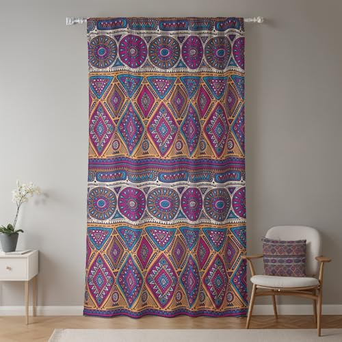 ggaimwf 107x160cm Boho Bleistiftfaltenvorhang Marokkanisch Mid Century Shabby Tribal Ethno Geometrisches Muster Bohème-Stil Lichtfilternde Fenstervorhänge für Schlafzimmer Wohnzimmer,1-Einzelpaneel