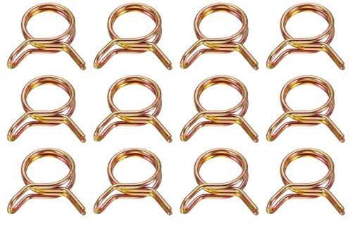 sourcing map Double Wire Fuel Line Hose Clips 10mm ID, 12Pcs 65Mn Spring Steel Tubing Spring Clips Clamps Assortment for Air Hose Tube Water Pipe Motorcycle Scooter ATV, Brass